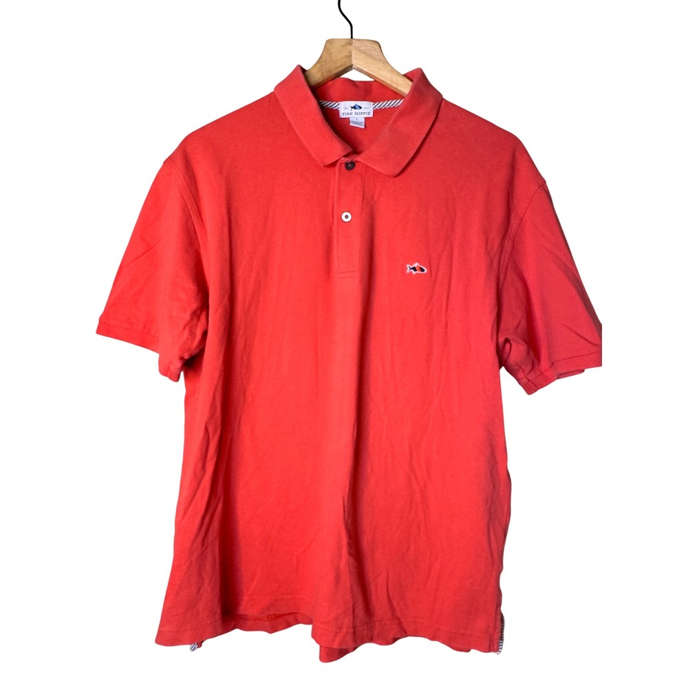 Fish Hippie Mens Coral Red Stretch Cotton Pique Short Sleeve Polo Shirt Large